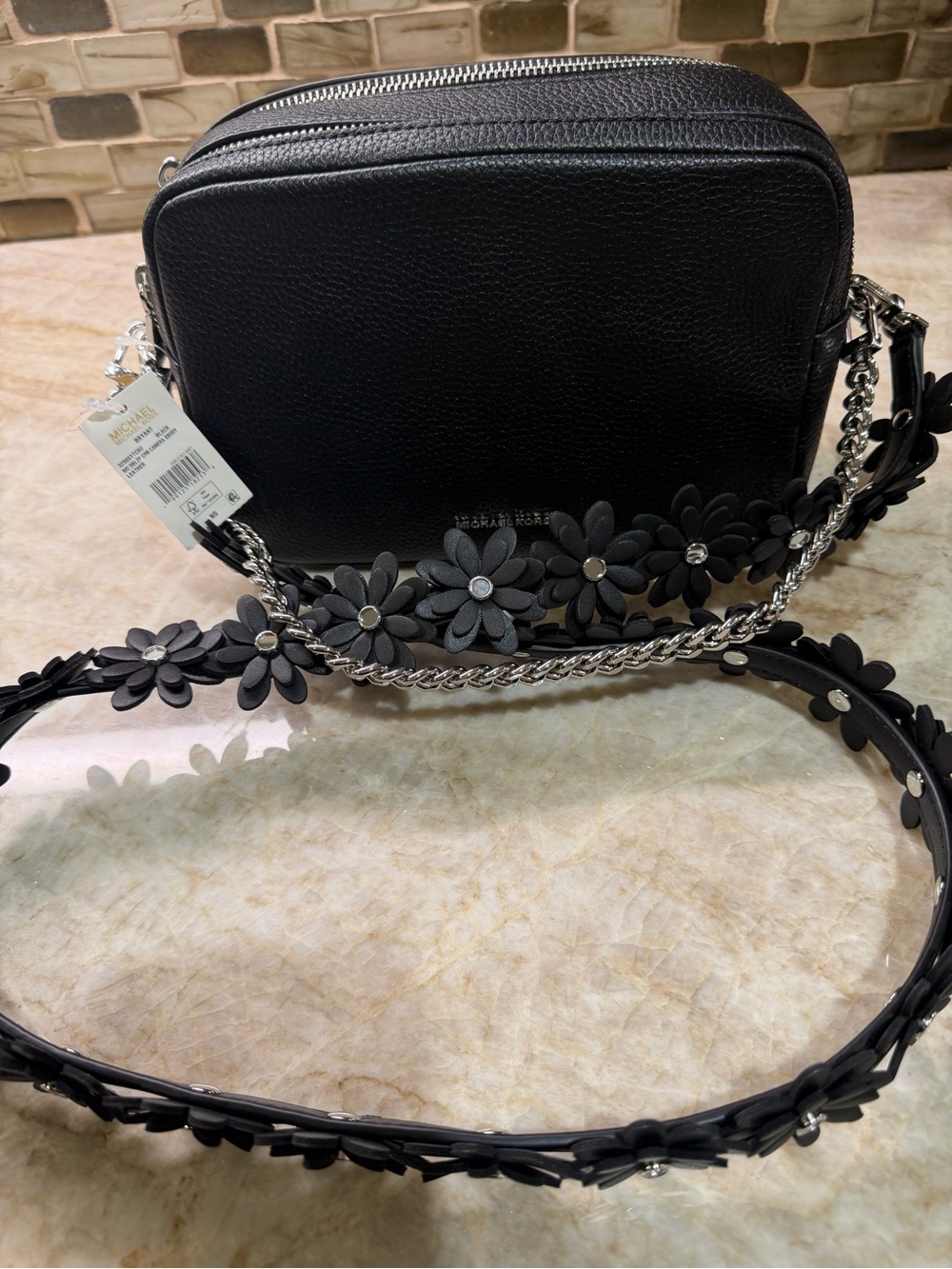 Michael Kors Bryant Medium Double Zip Crossbody Bag with Floral Strap